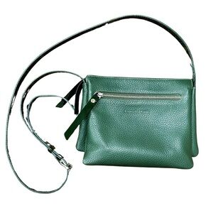 Daniella Ortiz Green Leather Triple-Zip Crossbody Bag